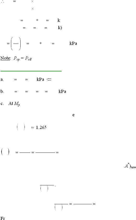  6       k k) kPa Note:  Poy = PoE  a.  kPa   b.  kPa c. At My  e   1.265   A*)new .  Fr 